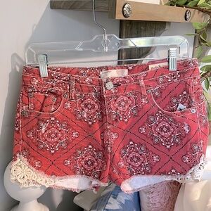 Shorts Bandana Vintage Red Paisley Womens 11 New Crochet Lace